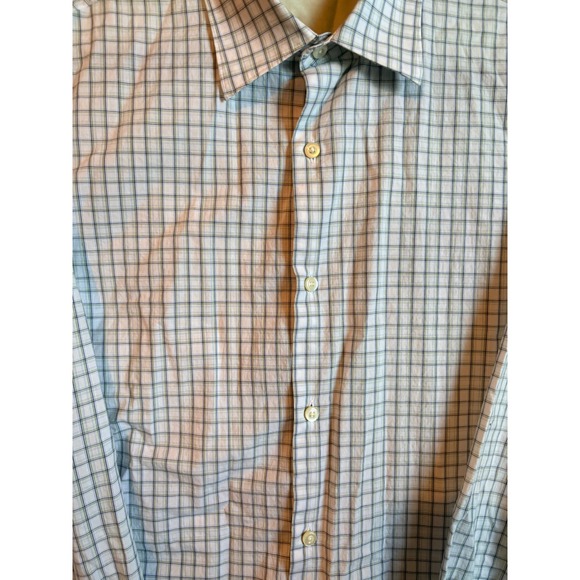 Banana Republic Fitted Long Sleeve Green Plaid Dress Shirt Mens L - Picture 3 of 8